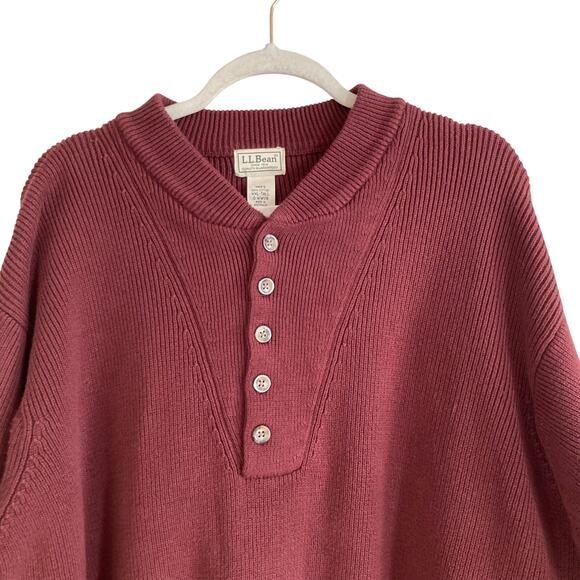 Vintage LL Bean Burgundy 5 Button Henley Cotton Fisherman Knit Sweater XXL Tall - Picture 5 of 15